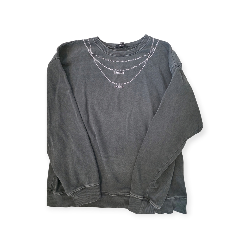Forever 21 Charcoal Gray Crewneck Sweater with Necklace Graphic